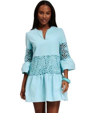 Tyler Boe Izzy Crochet Embroidered Tunic Dress in Bahama Blue Size Small
